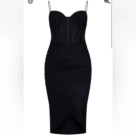Pretty little thing - black mesh ruched cups Croset strappy midi dress - Picture 1 of 7